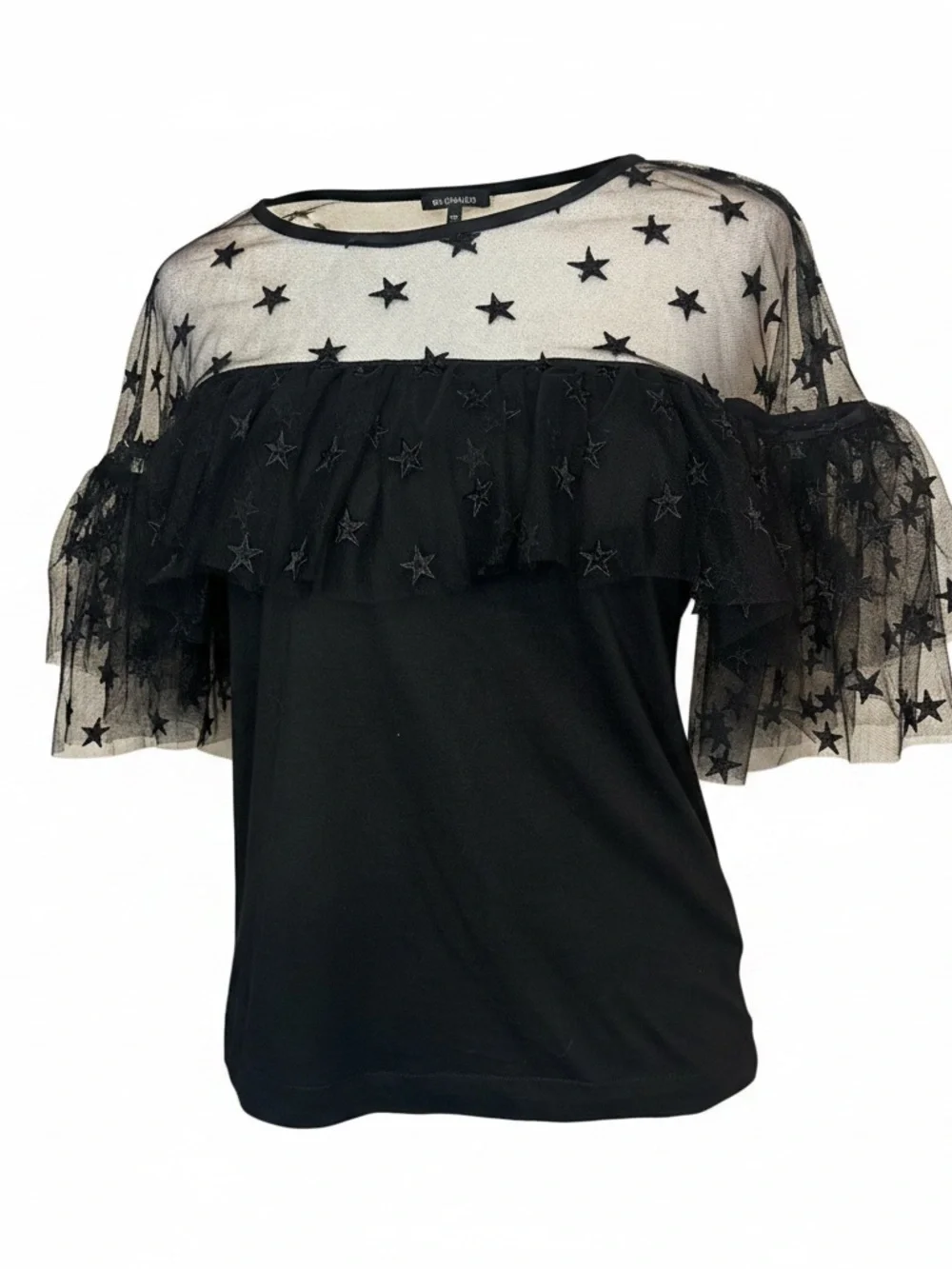 J. crew Sheer  Star Ruffle Top - Black